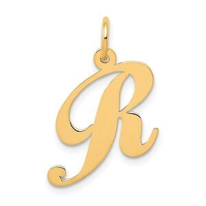 14k Yellow Gold, Ella Collection Medium Fancy Script Initial R Pendant